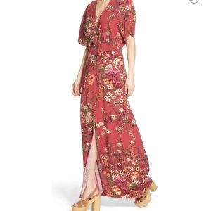 NEW WAYF Where Are You From Maroon Floral Maxi Dress Women's Size Small